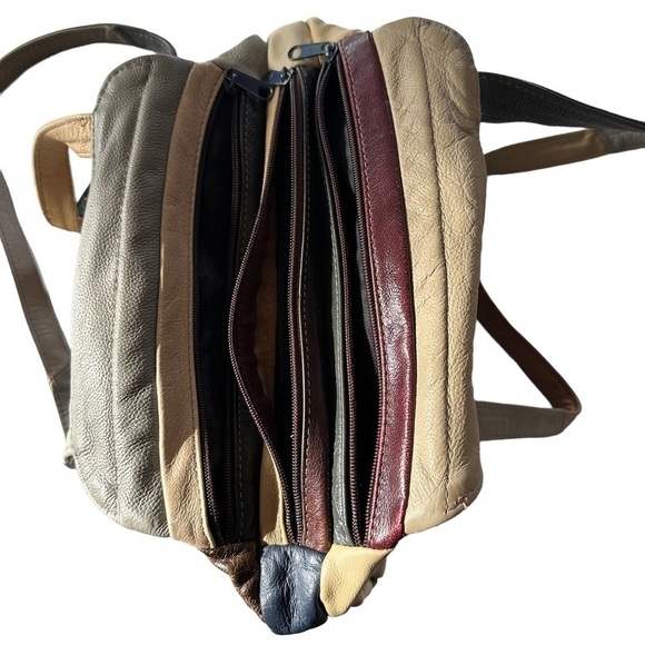 VINTAGE PATCHWORK COLORBLOCK LEATHER SHOULDER HOBO STRAP PURSE - Picture 7 of 14